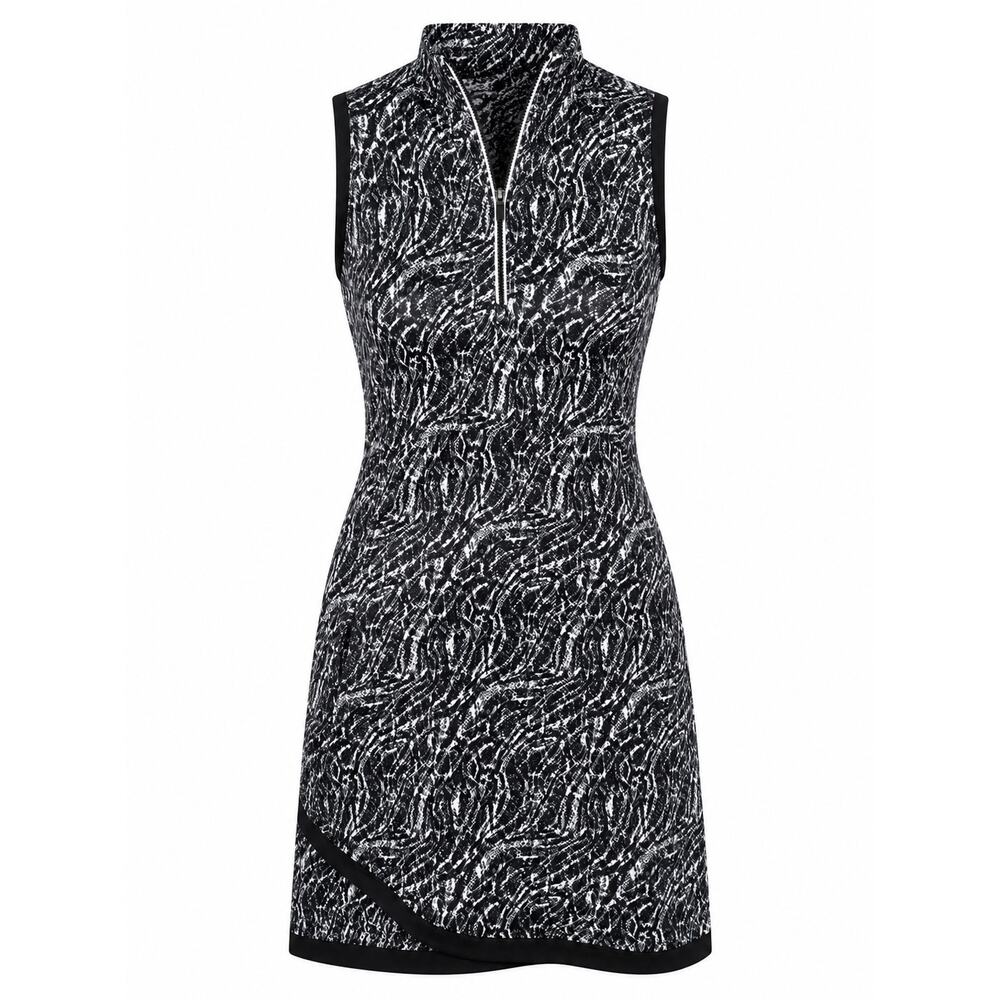 EP Pro Tennis Dress Black White Print Quarter Zip Sleeveless Golf Pickleball XS